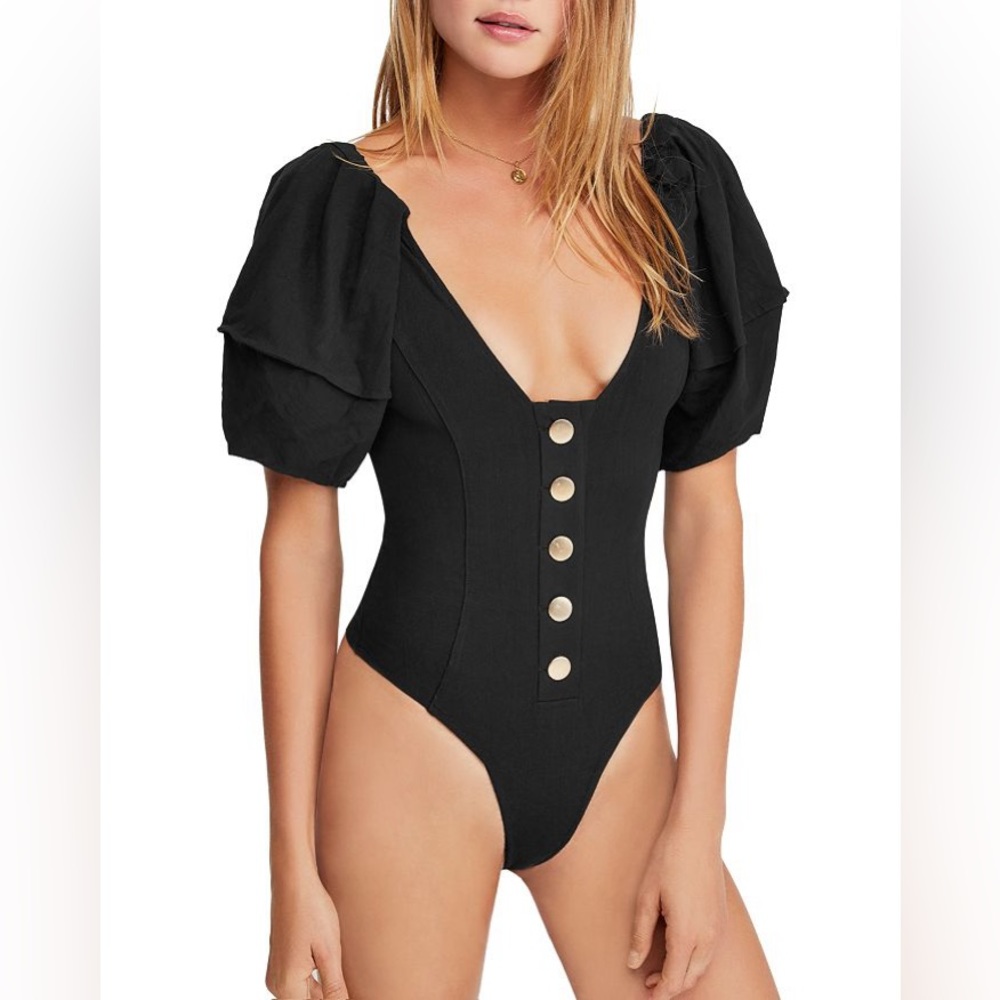 Free People Not Basic Bodysuit in Black Size XS NWT